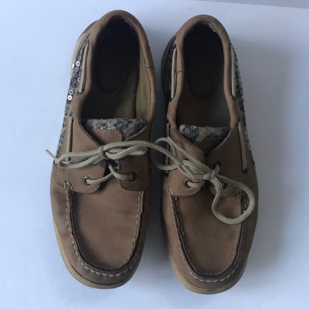 Sperry Topsider Sequin Boat Animal Print Tan Size 8 9773136